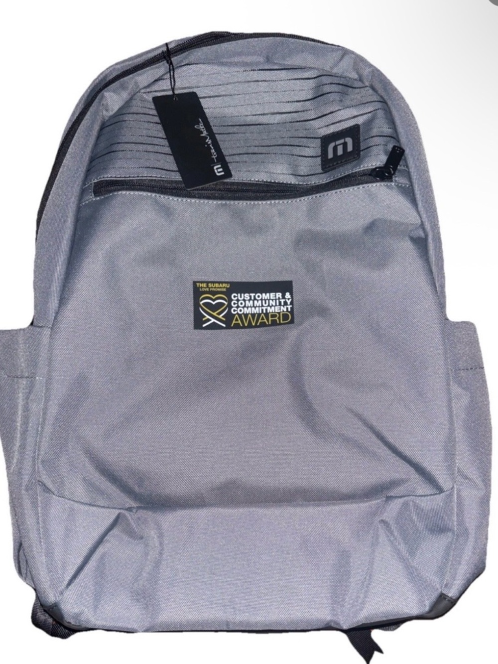 Travis Mathew performance Lab top travel Gray Backpack with Award Patch